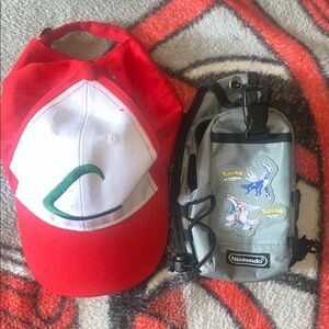 Pokémon Bundle Hat & Nintendo DS Case Red and White Cap w/ Pokémon Nintendo Bag